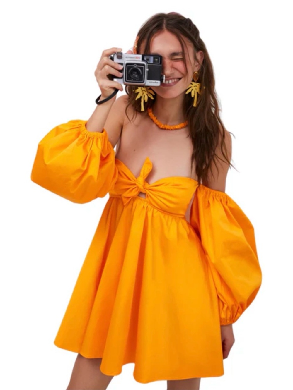For Love & Lemons St. Lucia Off-Shoulder Knot-Front Mini Dress
